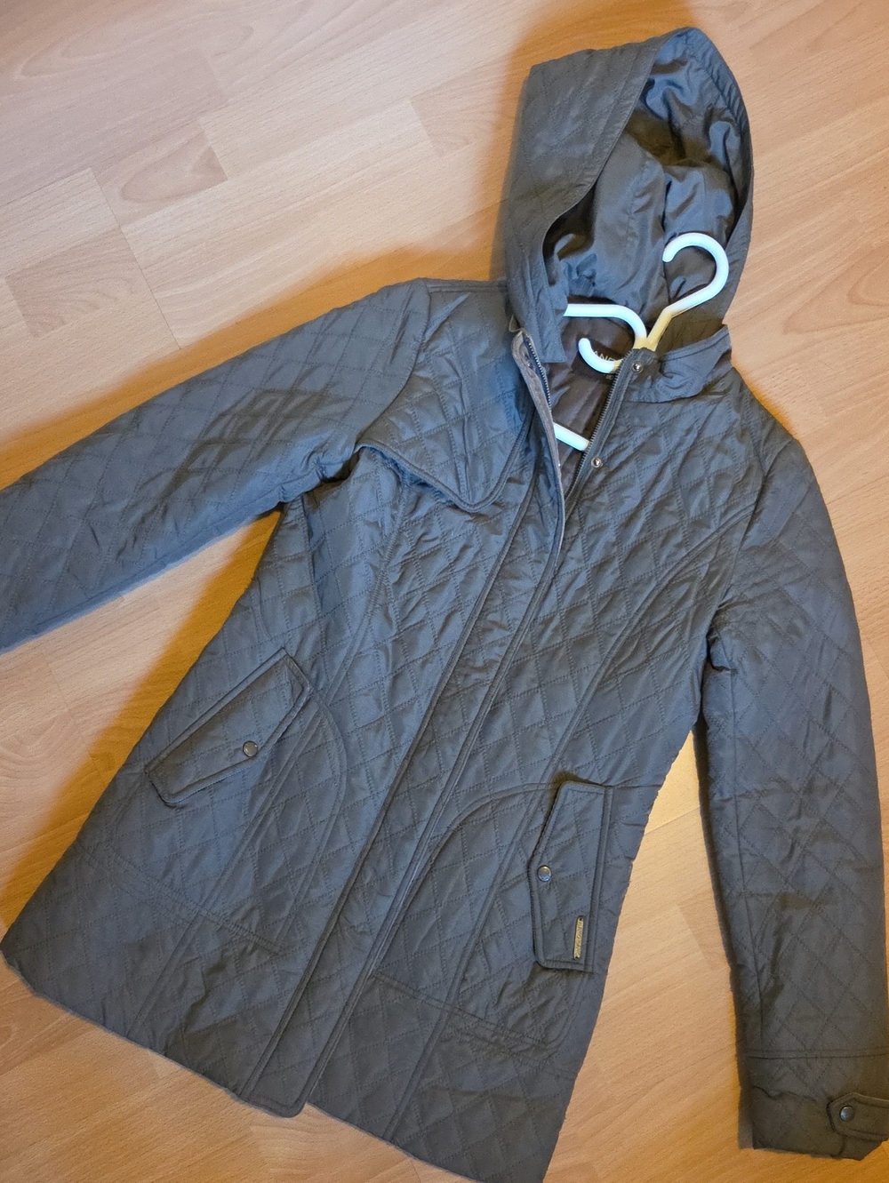 Quilted Hooded Women's Jacket - Olive Gray
